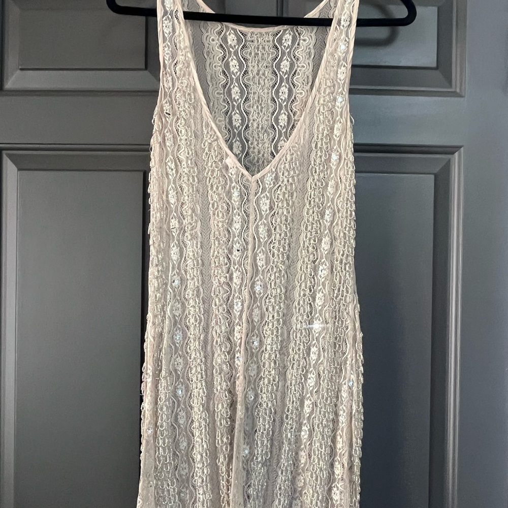Anthropologie Gold Mini Dress with Intricate Design